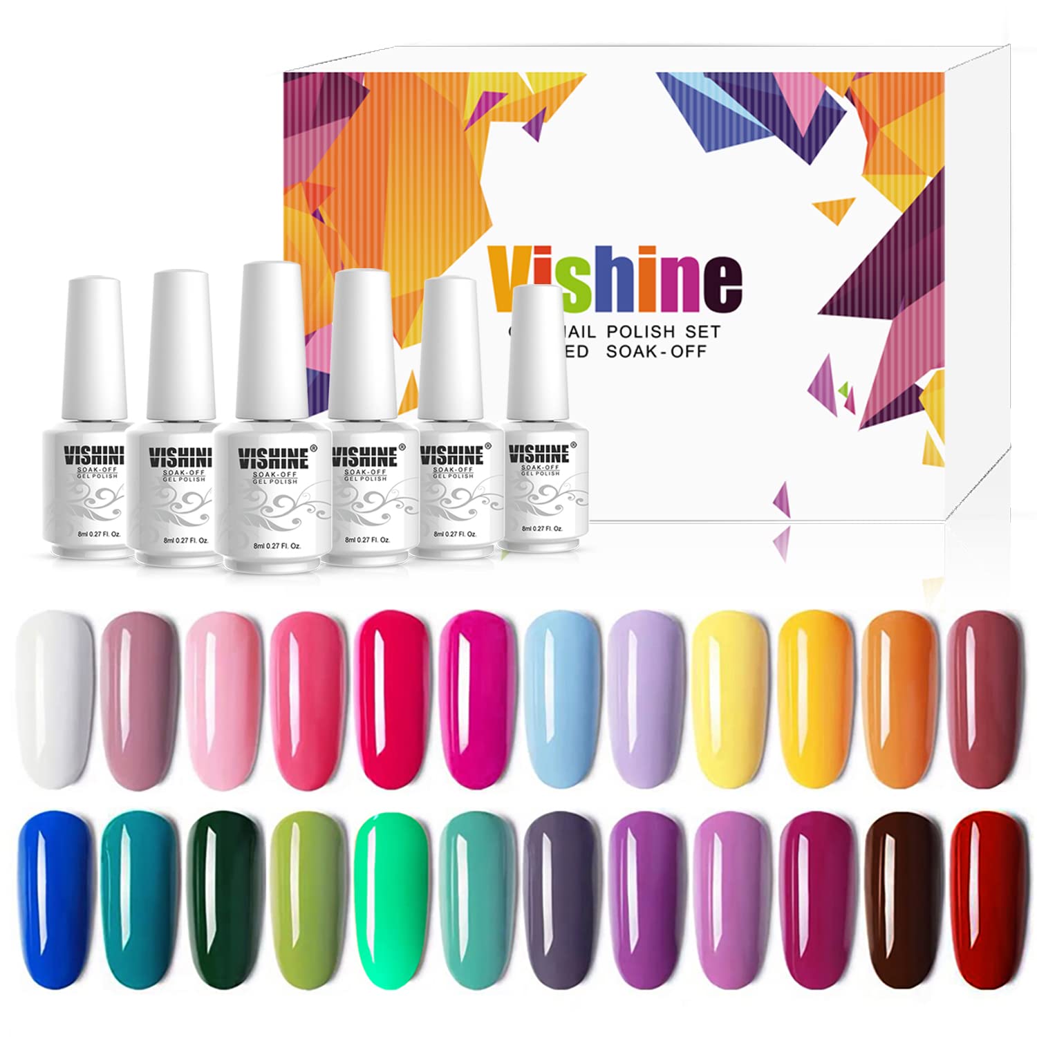 Vishine Gel Nail Polish 24 Colors Set Soak Off Gel Nail Polish Kit Nail Art Manicure Pedicure New Starter Pretty Color Collection Gift Set