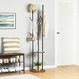 HOOBRO Coat Stand 8 Hooks 2 Shelves Hall Tree Rustic Brown EBF33YM01G1 view 2