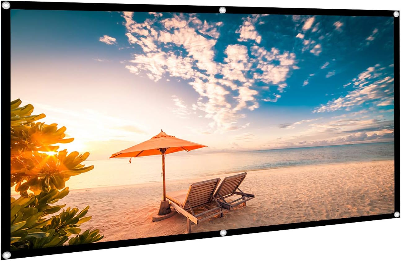 HiCool 100 Inch Projector Screen Foldable 16:9 HD 4K Polyester Projection Screen for Home Theater Cinema Pure White Indoor/Outdoor Front and Rear Projection