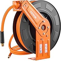 VEVOR Retractable Air Hose Reel, 1/2 IN x 50 FT Hybrid Air Hose Max 300PSI, Air Compressor Hose Reel Auto-Rewind with 5FT Lea