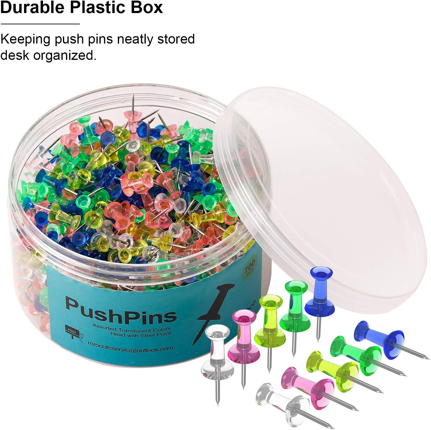 MROCO 700 Count Push Pins Assorted Colors Thumb Tacks, Map Thumb Tacks Plastic Push Pins Tacks with Sharp Point for Bulletin Board for Office or Home : Office Products