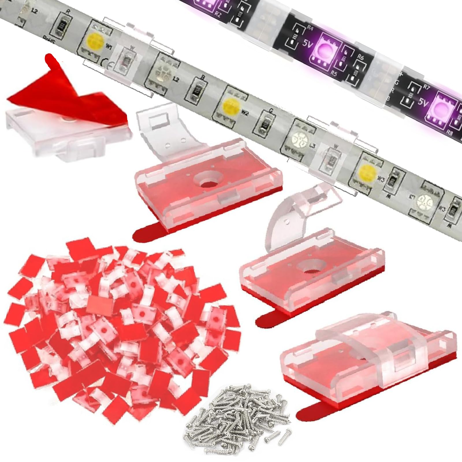 Photo 1 of 100PCS Mounting Clips for LED Strip Lights with Self-Adhesive Tape + Screws-Light Clips, Ideal Mounting Brackets for 0.47inch/12mm Both Indoor Strip Light and Outdoor Waterproof Light Strips