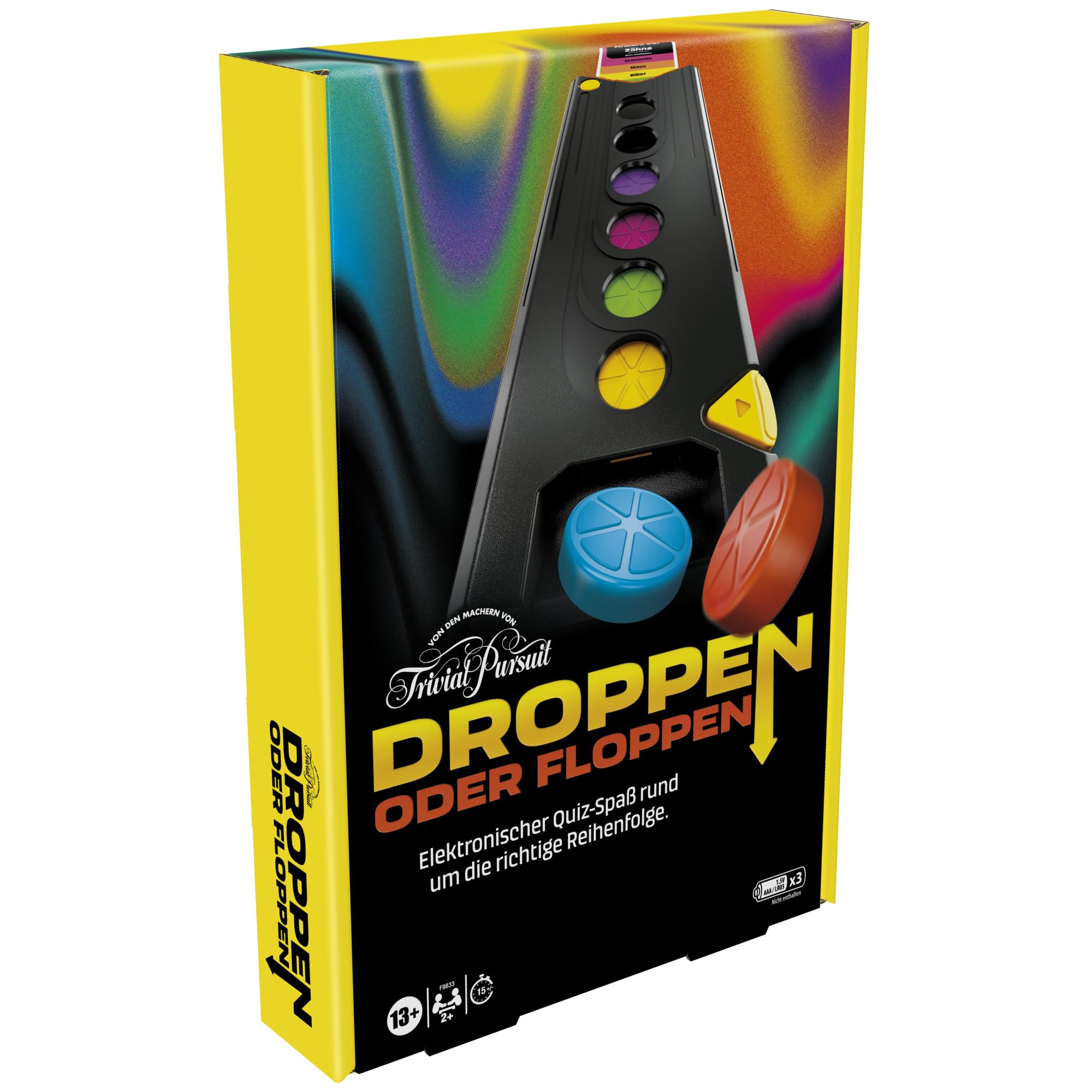 Droppen oder Floppen, elektronisches Partyspiel von den Machern von Trivial Pursuit - Deutsche Version, schneller Spielverlauf für viel Action 9