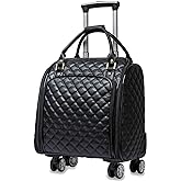 VH&GRED Luxury Carry on Luggage with Wheels Leather Suitcase 16-Inch Lightweight Travel Small Suitcase Diamond Stitching