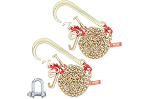 VEVOR J Hook Chain, 2PCS 5/16" x 6' G80 15" Long Shank J Hook Tow Chain with RTJ Cluster Hook & Grab Hook, 5400 lbs Working L