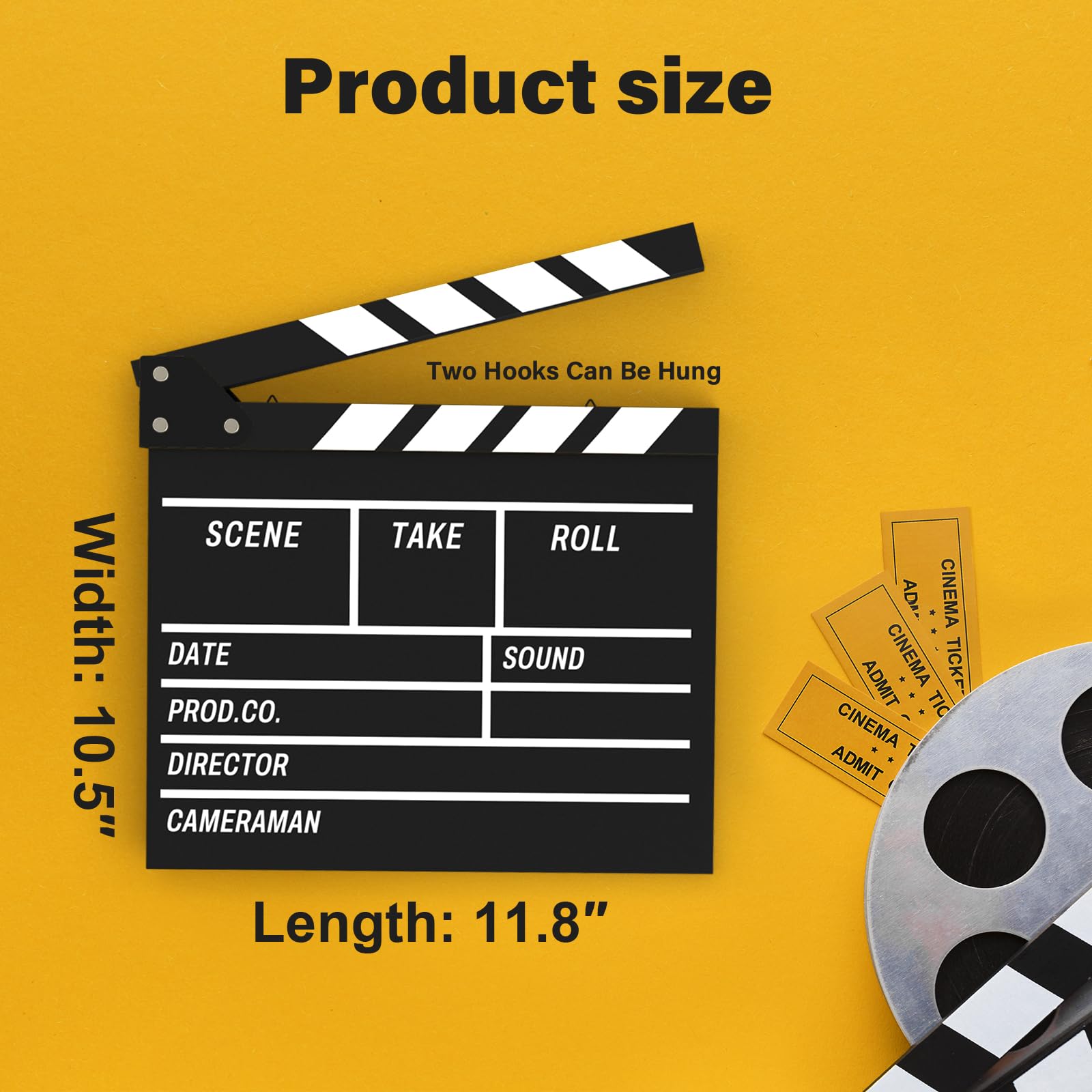 Movie Film Clapboard Hollywood Wooden-Clapper Board Directors Photography Studio Video TV Clapper Board with Erasable Pen Movie Theater Props Decor，Black Clap Board 10.5 X 11.7 inches (Black)