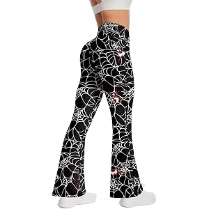 MAX TSOLMON Women's Halloween Spider Web Print Flare Pants Bell Bottom Yoga Leggings