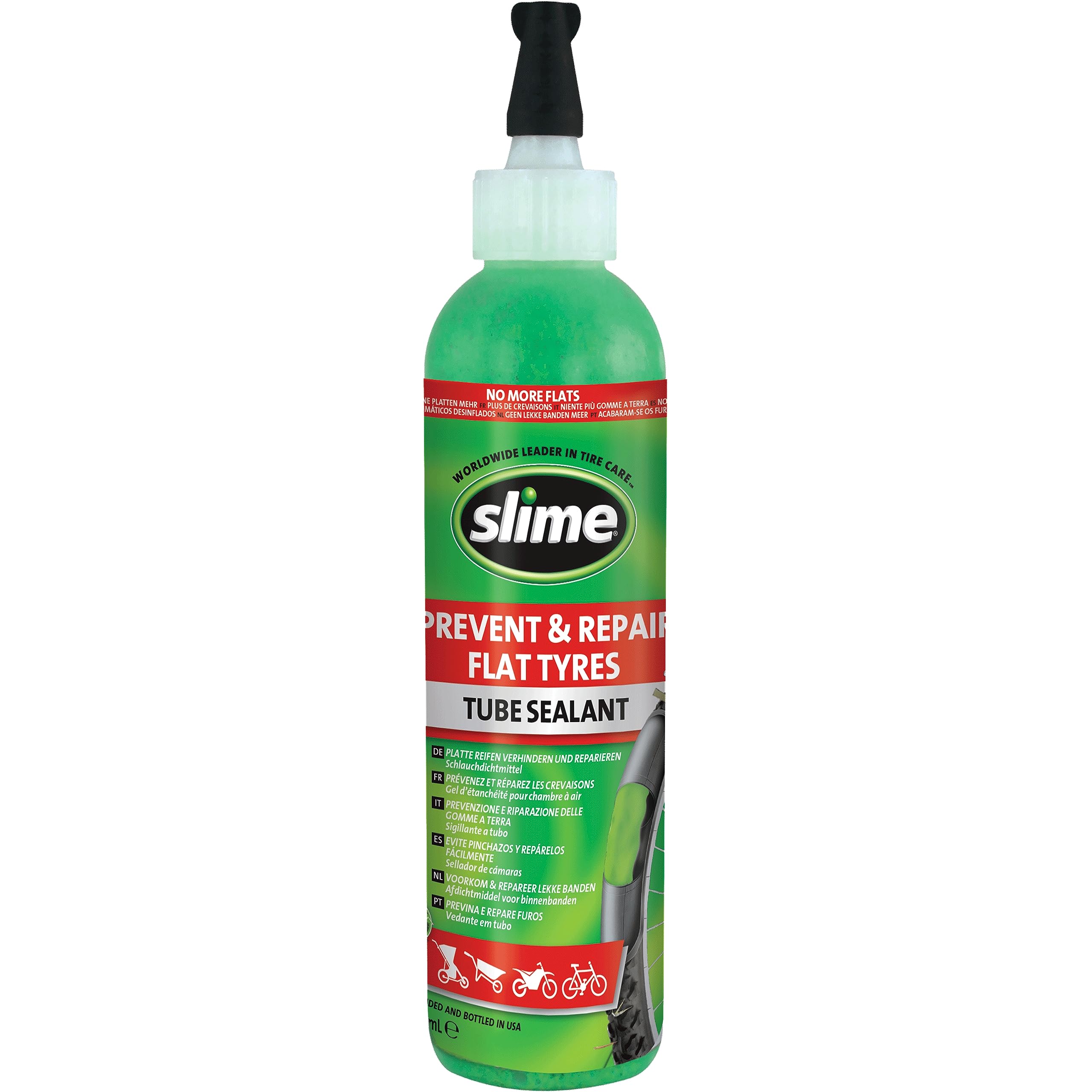 Slime 10015 Bike Tube Puncture Repair Sealant, Prevent and Repair, suitable for all Bicycles, Non-Toxic, Eco-Friendly, 237 mL (8oz) bottle