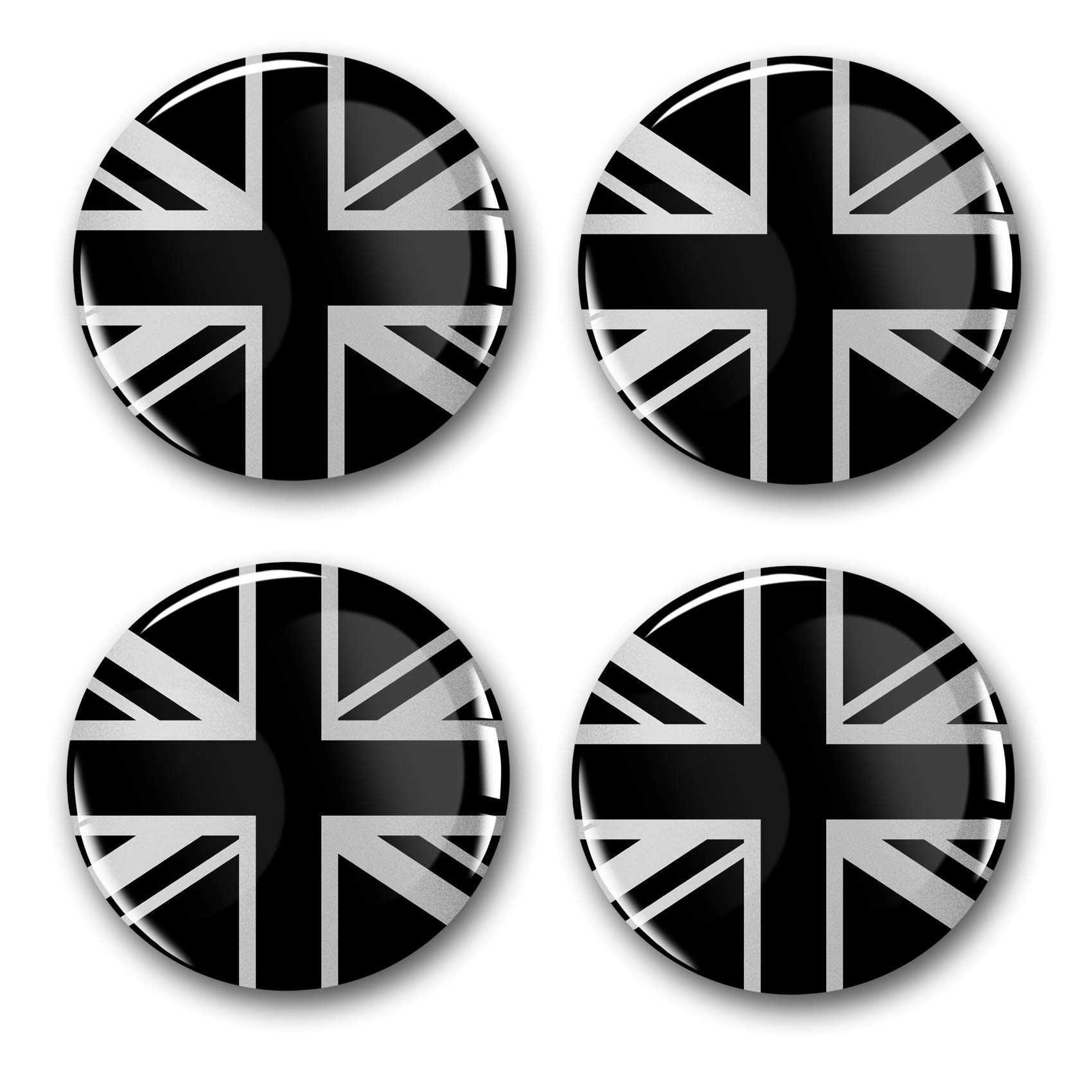 4 x Gel Stickers for Hubcaps 60mm Diameter Rim Stickers for Rims Emblem Doming for Car Tuning Accessories DM007 (No. 7 United Kingdom Silver, Gel Sticker Set)
