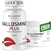 Hallosmine Plus - Blood Circulation & Vein Support Supplement, Diosmin 500mg + Free Vein Cream | Leg Circulation, Visible Veins, Spider Veins, Blood Flow, Swelling & Heavy Legs | 60 capsules