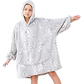 Moinlizy Wearable Blanket Hoodie for Kids 6-13Y, Oversized Thick Flannel Blanket Hooded with Pocket Sleeves