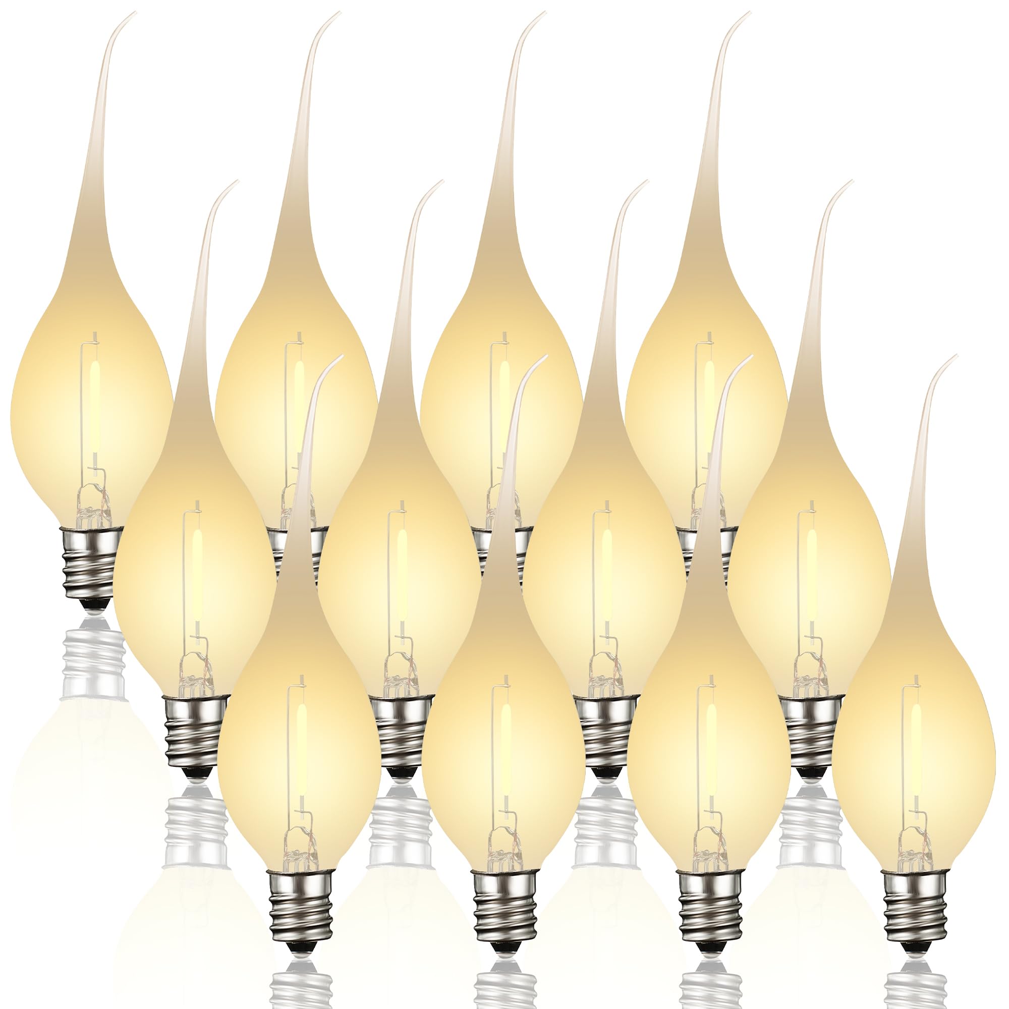 Photo 1 of Meonum 12 Pcs Silicone Dipped Candle Light Bulbs, LED Silicone Candle Bulbs, 0.7 Watts Chandelier Light, C7 Lamps, E12 120V White Soft Coating Lighting for Window Candelabra, Chandelier (Gold Glow)