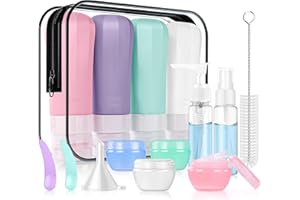 JBYAMUS 16 Pcs Silicone Travel Bottles Set, Leak-Proof Travel Size Toiletries, TSA Approved Travel Bottles for Toiletries, Portable Travel Toiletries Containers for Women (Pink-Purple)