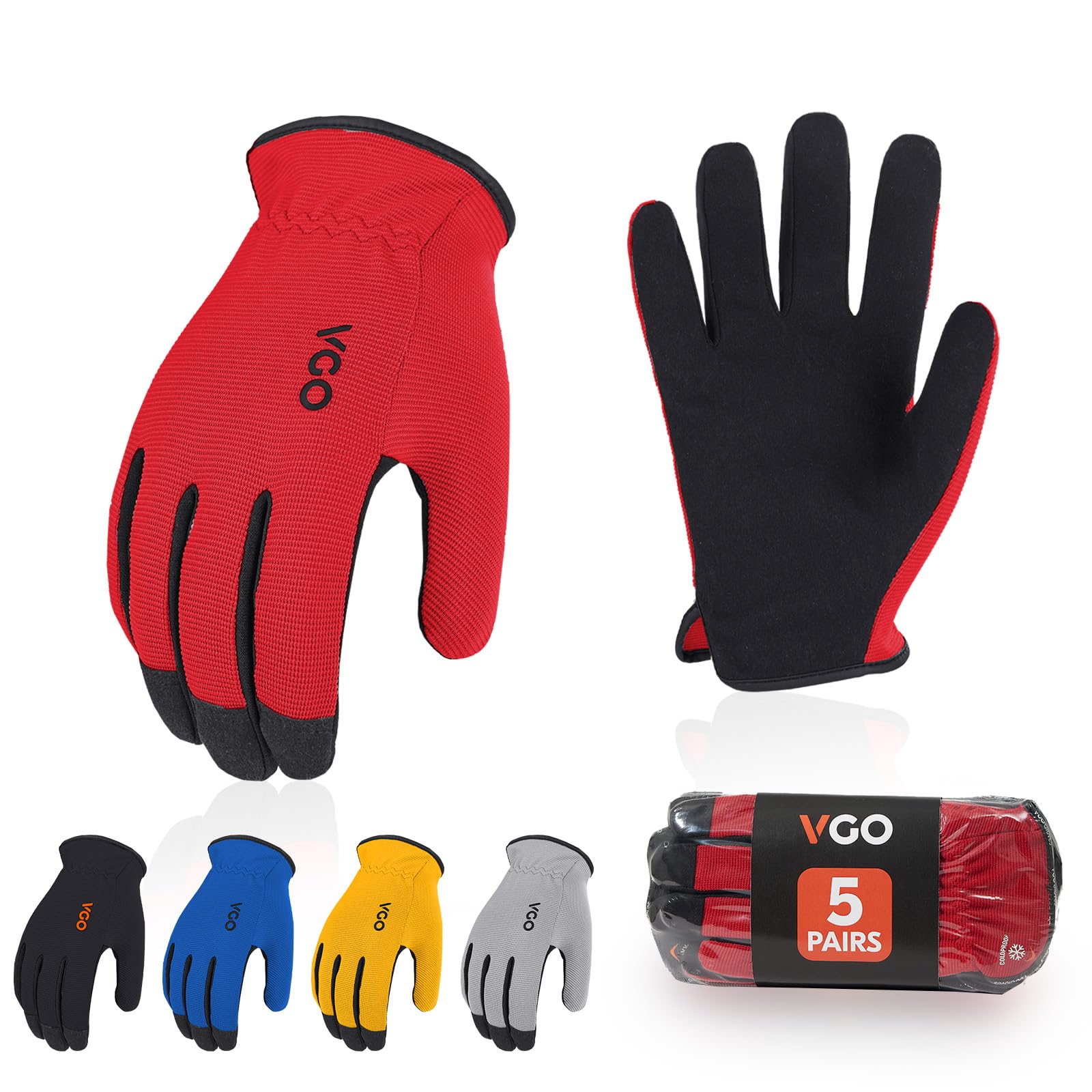 Vgo... 5Pairs Work Gloves Touchscreen, Light Duty Safety Gloves for Gardening Warehouse Delivery Multi-function