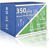 350pc Heavy Duty ​Plastic Silverware Set: 150 Forks/150 Spoons/50 Knives | Commercial Plastic Forks Spoons Knives BPA-Free & Temp-Resistant | Bulk Disposable for Party Catering Events