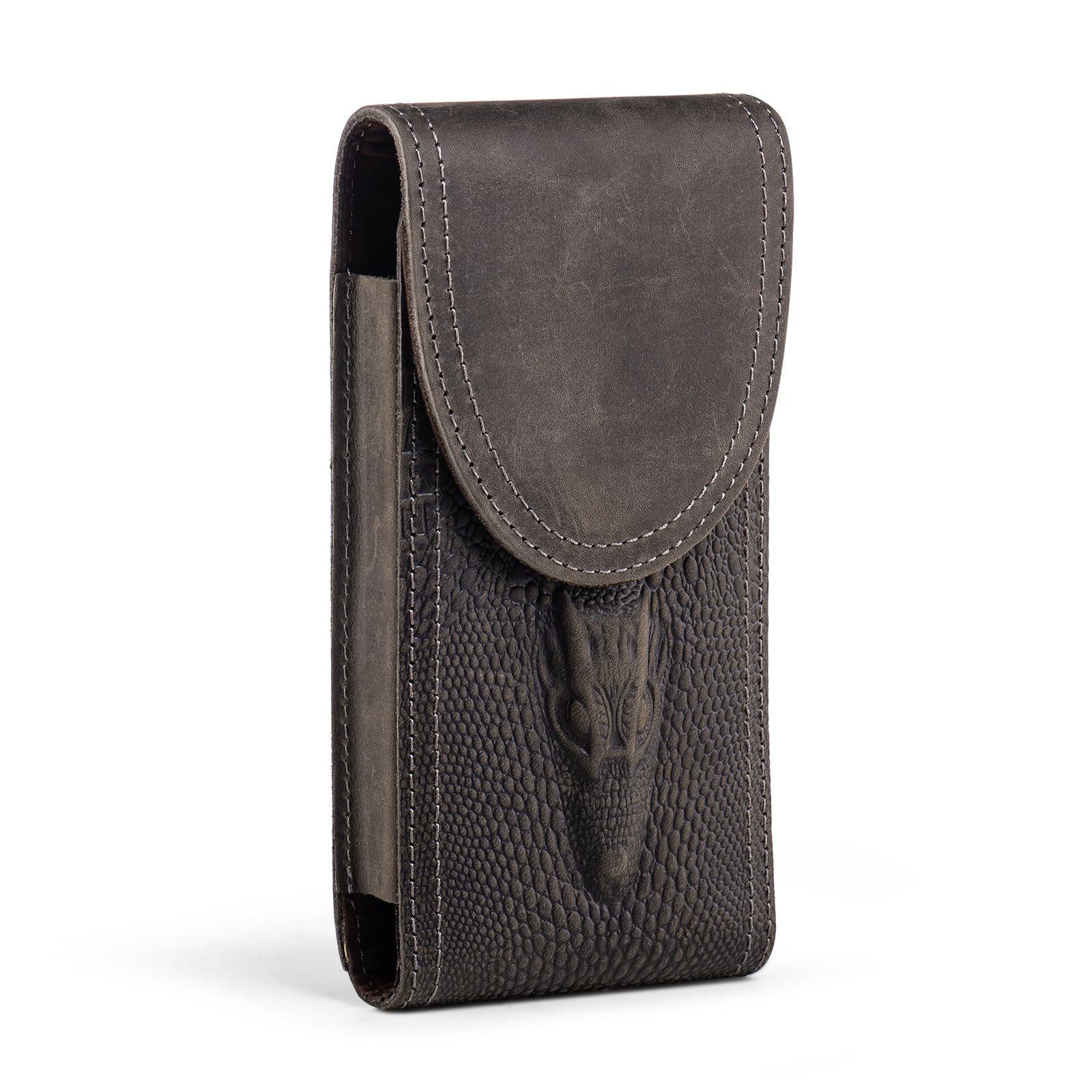 Hengwin Genuine Leather Mobile Phone Belt Pouch with Clip, Men’s Belt Holsters for iPhone 16 Plus 16 15 14 13 Pro Max, Waist Money Card Carrying Pocket Phone Case (Grey, Large)
