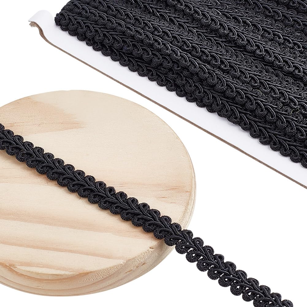 DELORIGIN 14 Yards Gimp Braid Trim for Sewing, 0.5inch Decorative Fabric Trim Polyester Sewing Trim Ribbon Woven Curtain Fabric Trim for Upholstery Sewing Hand Crafts Costume Home Decorative, Black