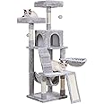 Heybly Cat Tree, Cat Tower for Indoor Cats,Multi-Level Cat Furniture Condo for Cats with Padded Plush Perch, Cozy Basket and Scratching Board Light Gray HCT014W