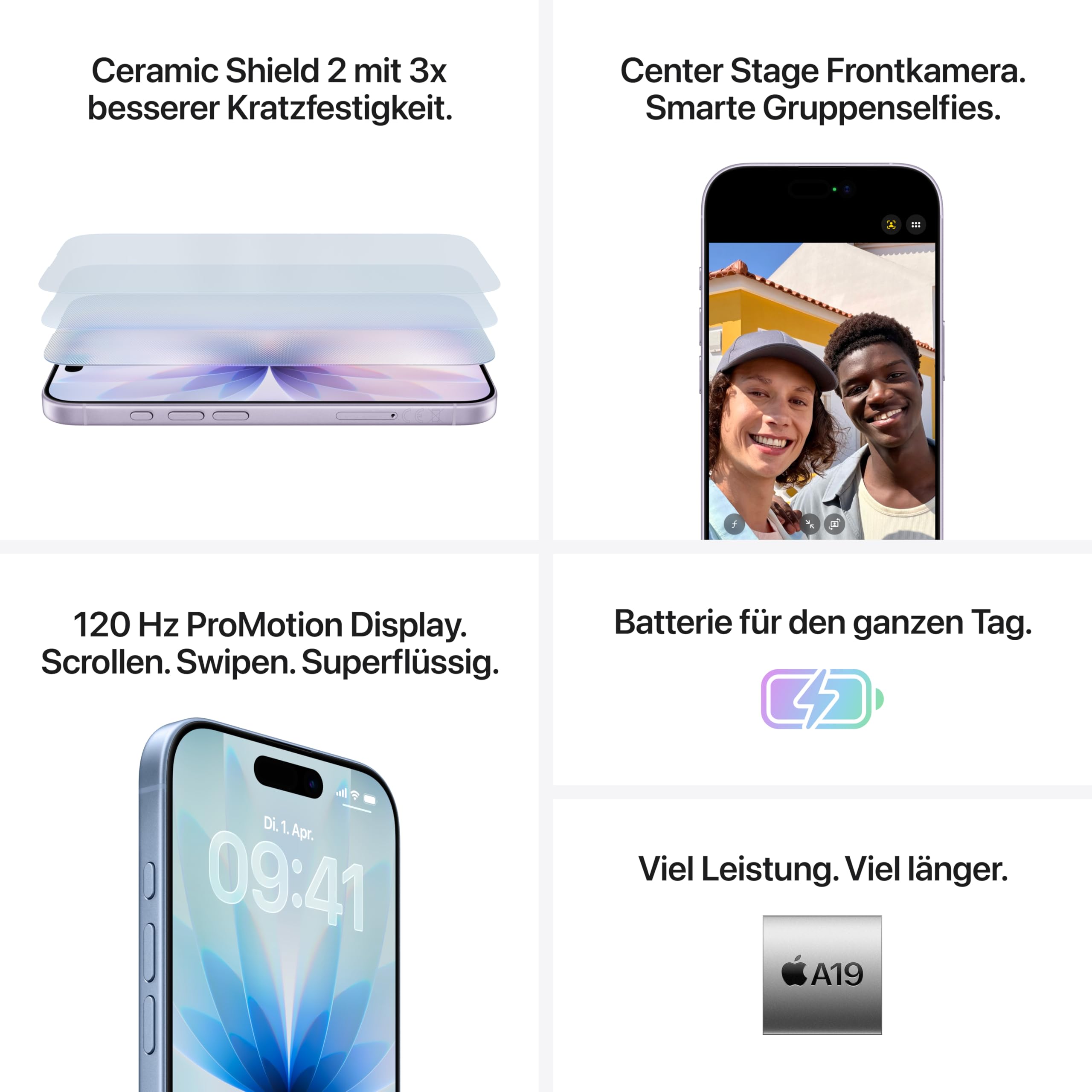 Apple iPhone 17 256 GB: 6,3" Display mit ProMotion, A19 Chip, Center Stage Frontkamera für Smarte Gruppenselfies, Verbesserte Kratzfestigkeit, Batterie für den ganzen Tag; Nebelblau 4