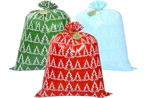 LIYUABU Large Christmas Gift Bags 44"X36",3 Pcs Oversized Reusable Durable Plastic Jumbo Gift Wrap Bags with Gift Tag for Christmas Presents Wrapping Goodie Bags Kids Bicycle Bike