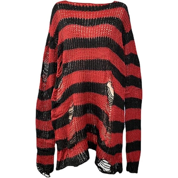Y2K Gothic Distressed Striped Sweater Oversized Fairy Grunge