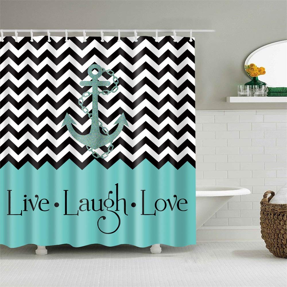 Hipster Quotes Live Love Laugh In Turquoise Colorblock Chevron With Anchor Theme Painting Funny Art Decor