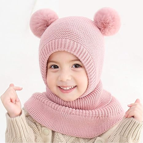 Amazon Co Jp 子供帽 冬には帽子 耳ニット毛糸帽 保温子供帽子 つばなし帽子 Pink ホーム キッチン