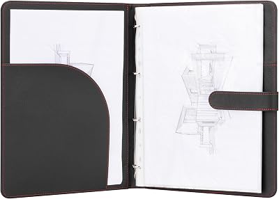 H&S A4 Portfolio Folder with Ring Binder 40 Pockets Black Faux Leather