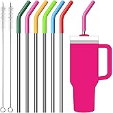 Lpaacat Metal Straws Reusable for 40oz Tumblers,Stainless Steel Replacement Straight Straws with Silicone Tips for 40oz Stanley Cup, Simple Modern,Meoky Tumblerr, Cleaning Brush