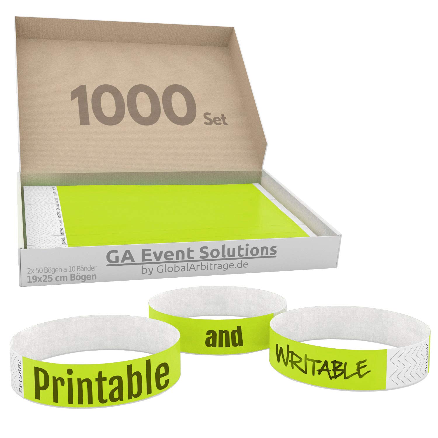 GA Event Solutions entry band made of Tyvek, neon yellow 1000 Stück yellow