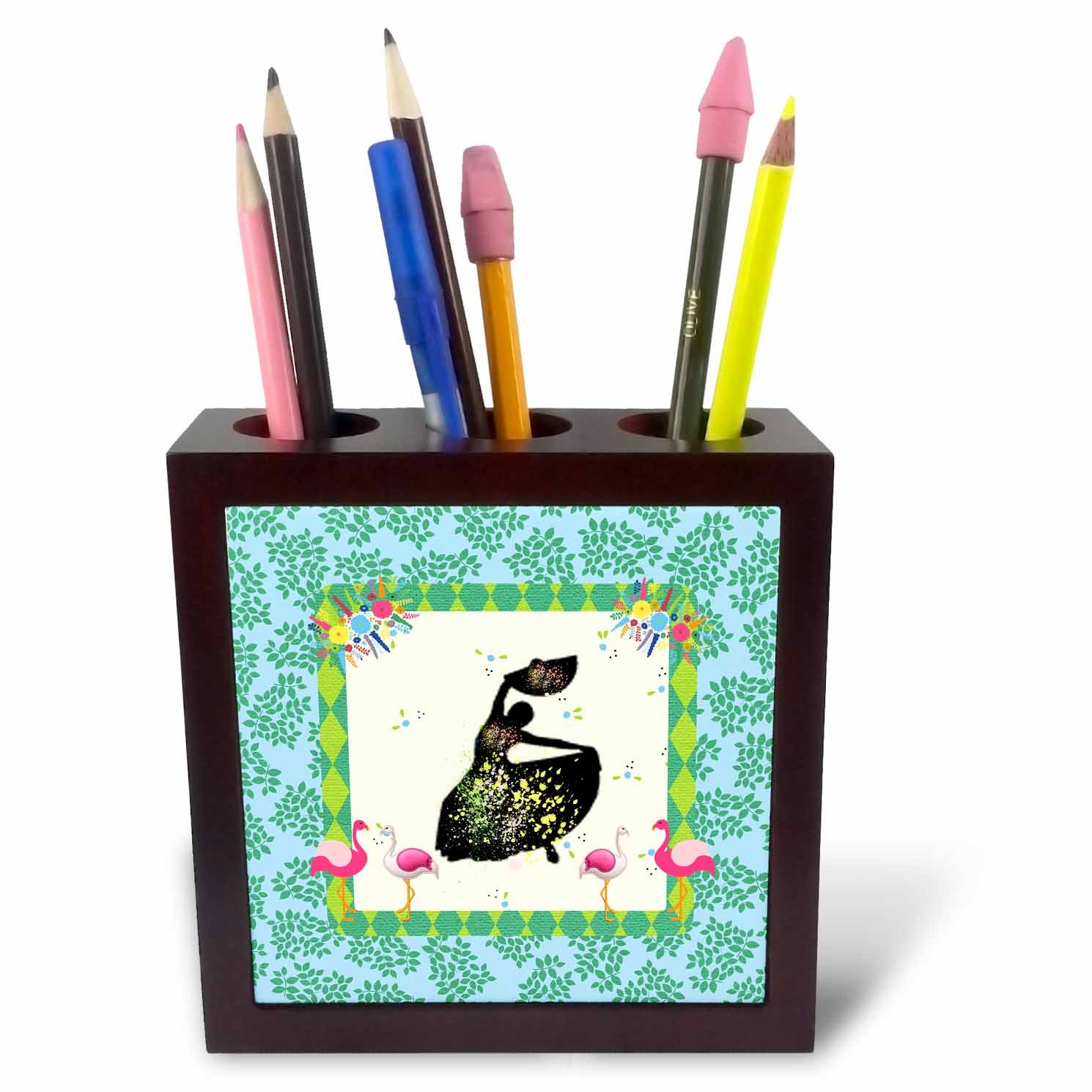 3dRose Dancer with Flamencos, Cinco de Mayo, Black Dress-Tile Pen Holder, 5-Inch (Ph_212753_1), 5 Inches