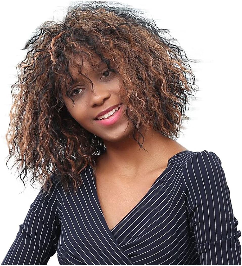 Amazon Inkachファッション女性用ウィッグアフロショートカーリー耐熱性ヘアshaggy Synthetic Hair Wig One Size ブラウン Su 13 ままごと ごっこ遊び 服 ファッション小物
