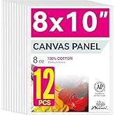 PHOENIX Painting Canvas Panels 8x10 Inch, 12 Value Pack - 8 Oz Triple Primed 100% Cotton Acid Free Canvas Boards for Painting, White Blank Flat Canvas Boards for Acrylic, Oil Paints