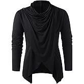 OYOANGLE Men's Long Sleeve Pile Heap Collar Pullover Top Irregular Hem Vintage Punk Tee Tops