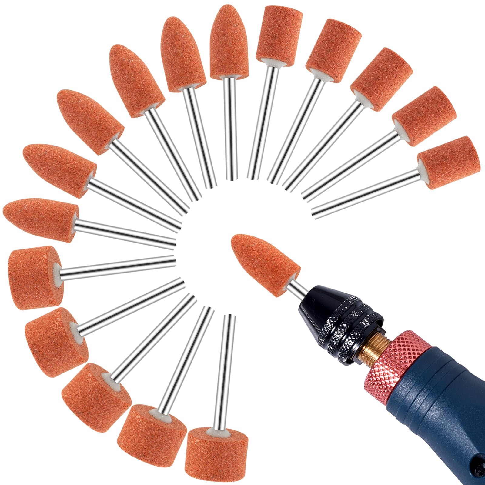 shengbenhao Sanding Bits for Rotary Tool, 42Pcs Different Shape Grinding Stone Sanding Drill Bits with 1/8 inch Shank, Aluminium Oxide for Metal Rust Removal, Deburring, Smoothing, Sharpening