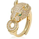 Aura & Irena 18K Gold Plated Panther Rings for Women Men - Non Tarnish Adjustable Leopard Rings with 3A Cubic Zirconia, Fashion Gift
