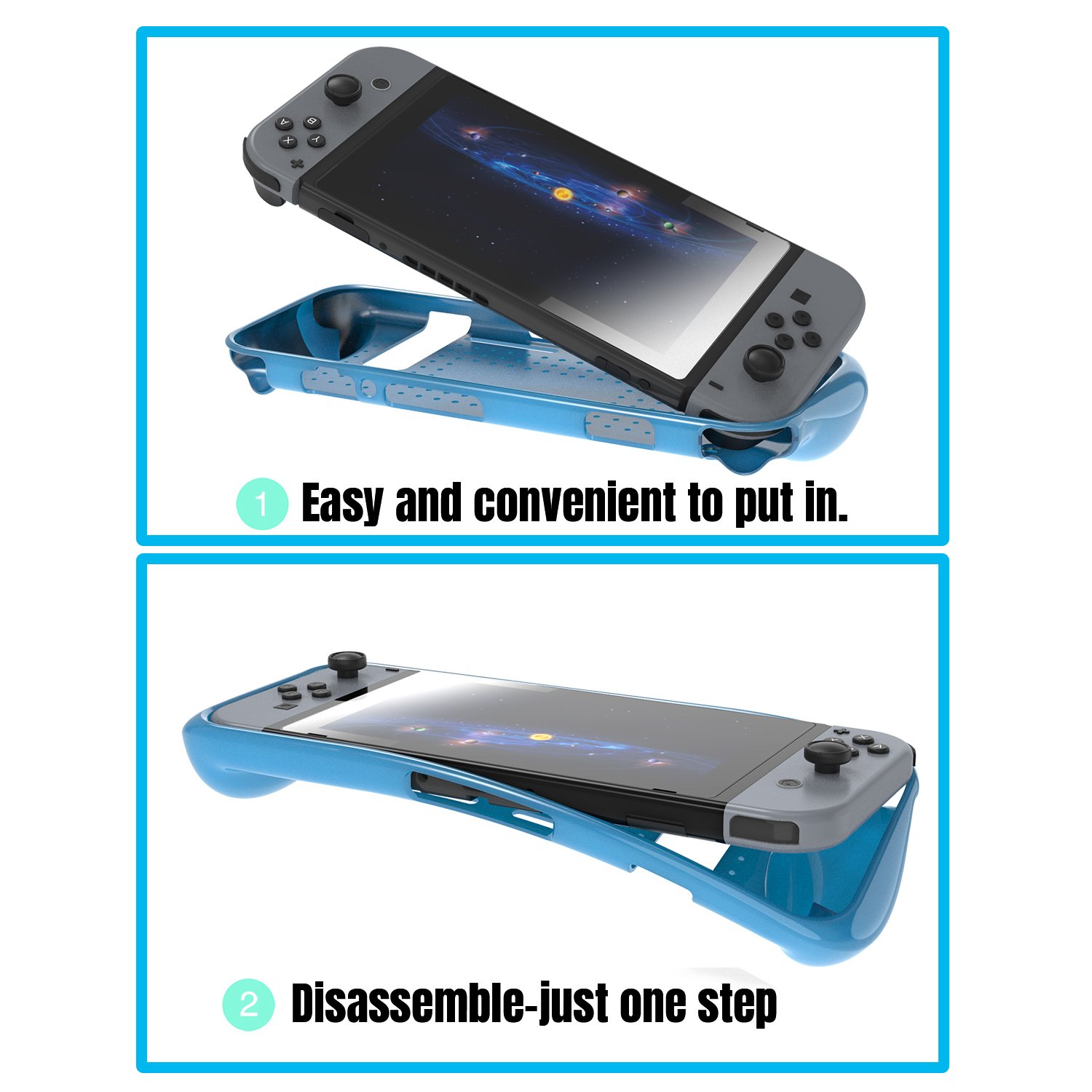 Protective Case for Nintendo Switch, Grip Cover with Shock Absorption and Anti-Scratch Design - Comfortable TPU Case for Nintendo Switch Console (Blue)