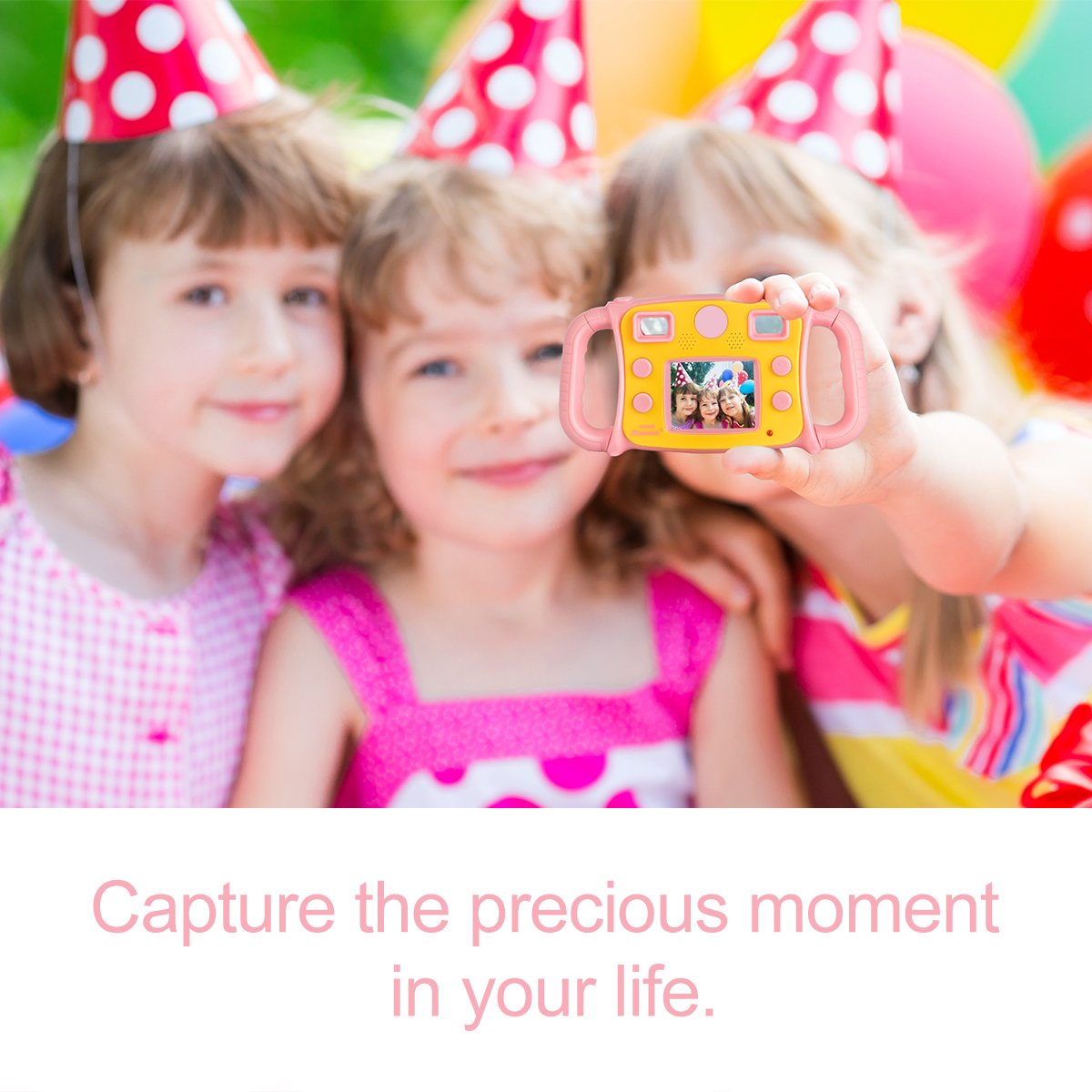 DROGRACE Kids Camera 1080P HD Kids Digital Video Camera Sports Camera for Girls Birthday Holiday Gift Children Camera with 2 inch LCD Screen – Pink