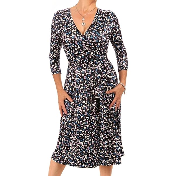 Blue Banana Women's Three Quarter Sleeve Printed Wrap Dress - Black and  Ivory US Size 4 at Amazon Women's Clothing store