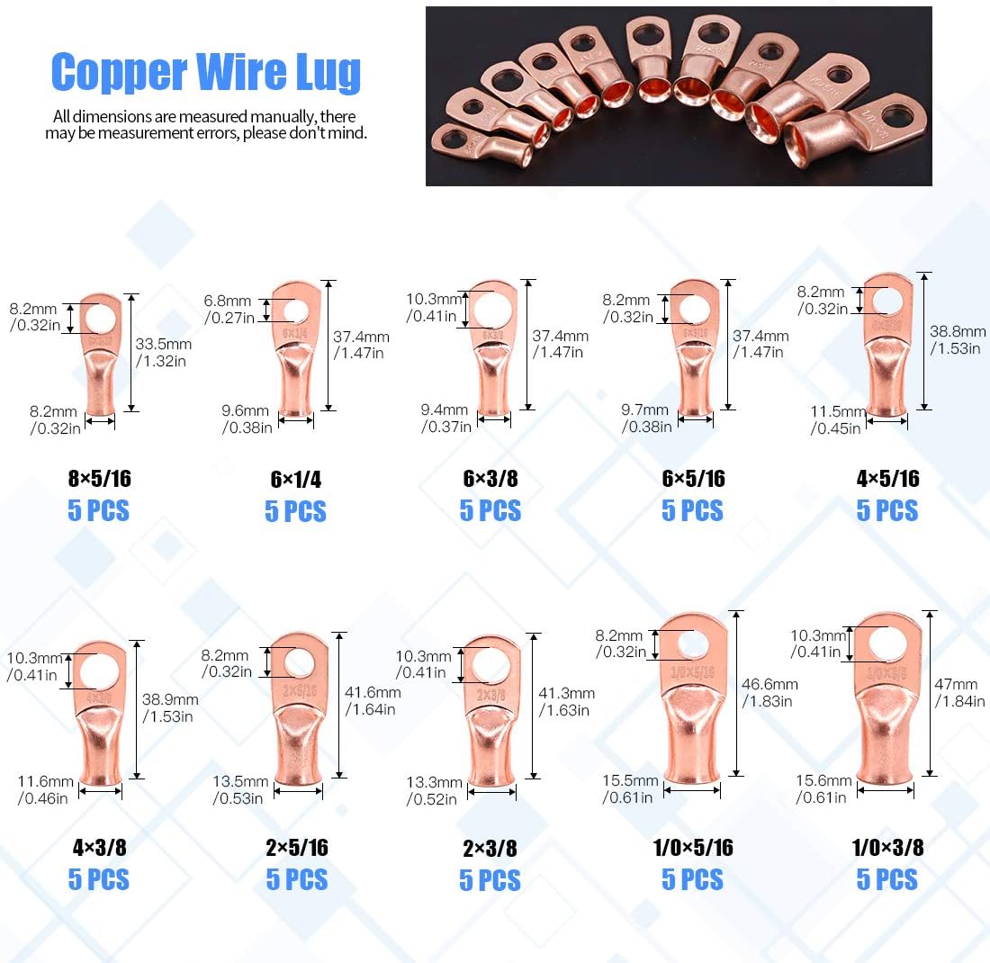 Glarks 100Pcs Copper Wire Lugs with Heat Shrink Set - Image 3