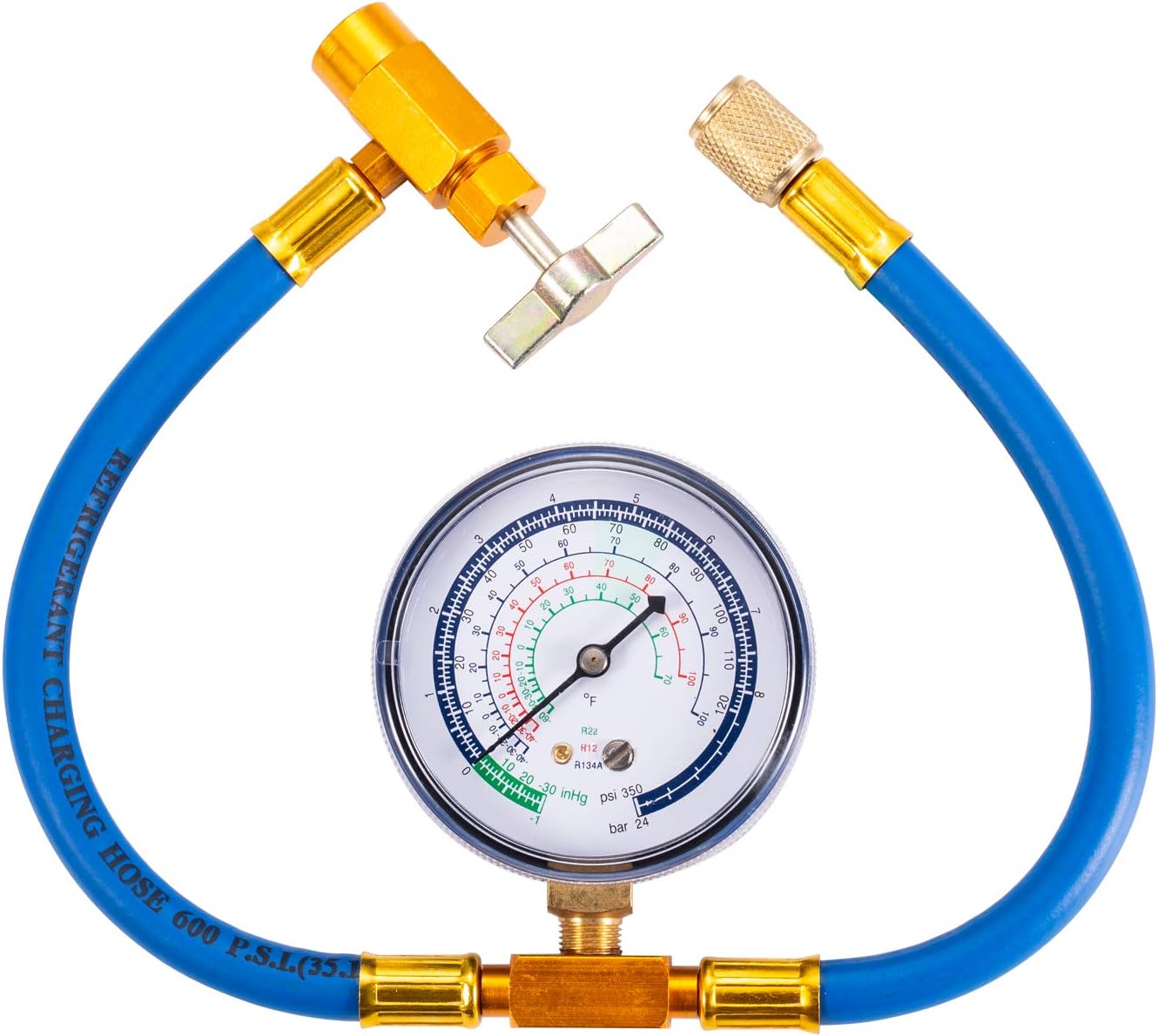 Belleone R134a Charging Hose to Fridge - Can Tap with Gauge Recharging Hose Kit Connect Can of R134a, R-12/R-22 Refrigerant Port for Home Use Refrigerator A/C System