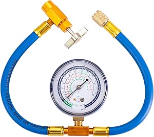 Belleone R134a Charging Hose to Fridge - Can Tap with Gauge Recharging Hose Kit Connect Can of R134a, R-12/R-22 Refrigerant Port for Home Use Refrigerator A/C System