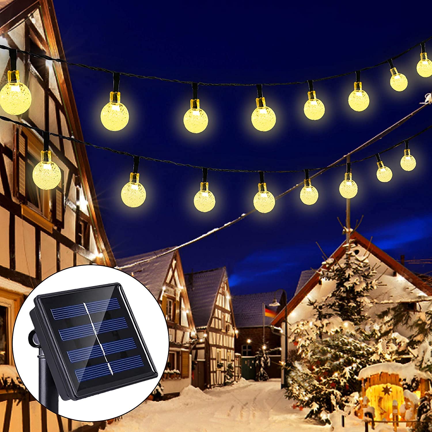 Himdeck Solar Garden Lights 60 LED Waterproof Outdoor String Lights Solar Powered Crystal Ball 33 Feet Decorative Lights for Garden, Patio, Parties, Yard, Home, Christmas Tree[Energy Class A+++]