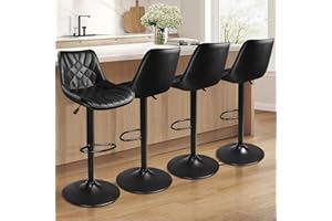 Waleaf Adjustable Swivel Bar Stools Set of 4, Counter Height PU Leather Bar Stool with Back and footrest, Modern Upholstered Pub Bar Stools for Kitchen Island, 350 LBS Capacity