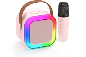 Fede Karaoke Machine for Kids Adults, Mini Karaoke Machine with Wireless Microphone, Portable Bluetooth Speaker with Voice Changing Effects & LED Lights, Best Gifts Toys for Girls and Boys Pink