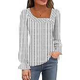 Womens Casual Tops Fashion Puff Long Sleeve Shirts Square Neck Button Blouses Outfits Fall Clothes