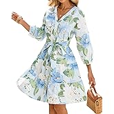 Women Floral Dresses 2026 Casual Long Sleeve Button Down Mini Dress Swing Short Dress with Belt