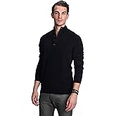 State Cashmere Men's Button Up Mock Neck Sweater 100% Pure Cashmere Long Sleeve Polo Quarter Collar Pullover