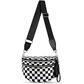 Checkered Crossbody Bum Bags for Women Nylon Checkered Purse Fanny Packs Sling Cross Body Bag with Adjustable Strap