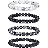 RANKEEF Mens Beaded Bracelets Set 8MM Tiger Eye Lava Stone Stretch Natural Stone Men's Bead Bracelet Mens Bracelet